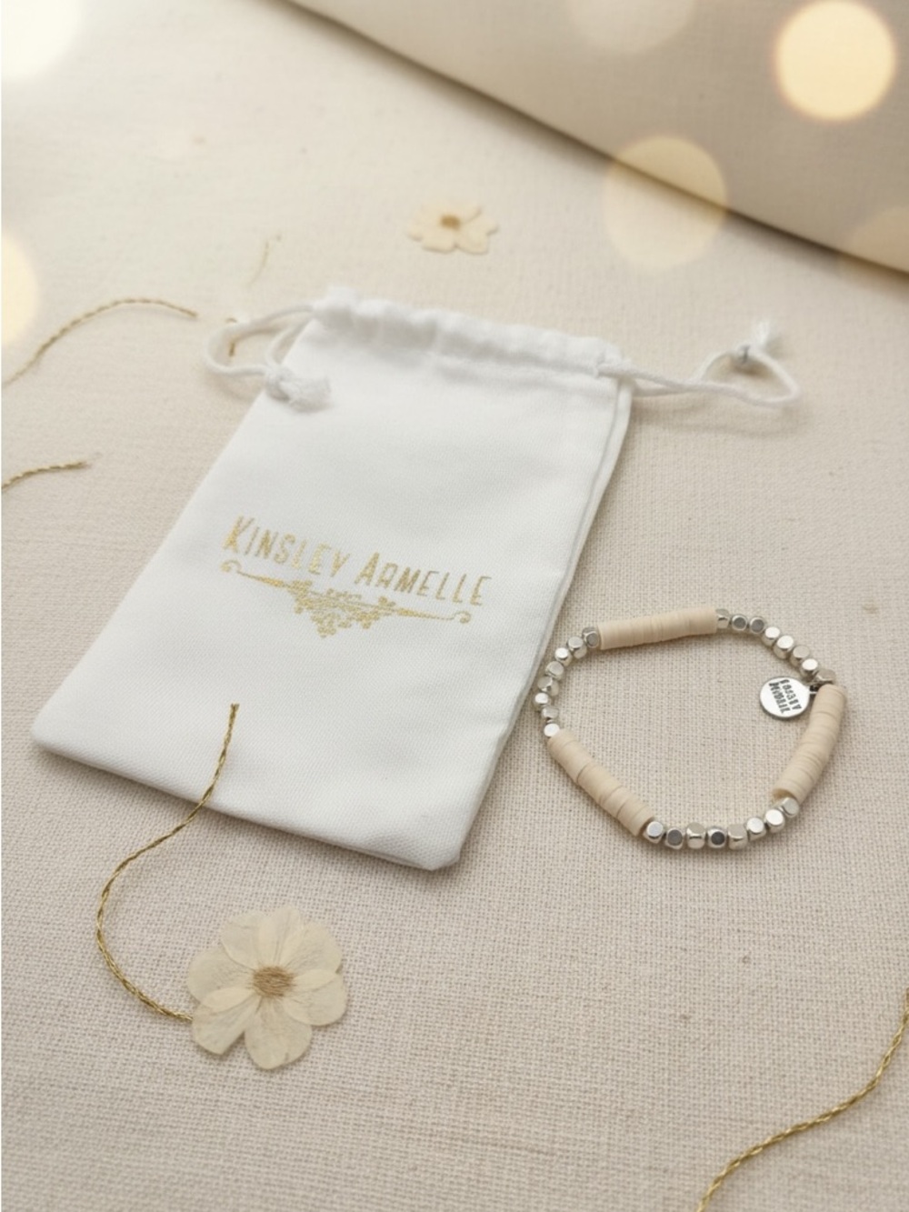Kinsley Armelle Cream and Silver Beaded Bracelet New